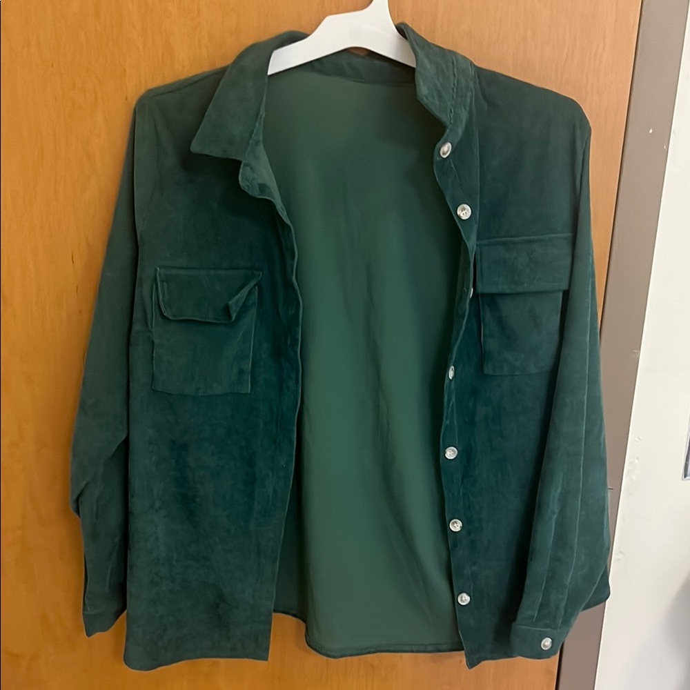 Green Button-Up Shirt Jacket